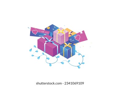 Shop Gift Voucher Isometric Concept Landing Page