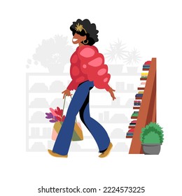 shop girl. woman goes shopping. the person buys. vector image of a girl in a mall