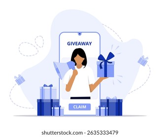 shop giveaway concept illustration. Suitable for landing page, ui, web, App intro card, editorial, flyer, and banner.