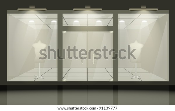 Shop Glass Windows Doors Front View Stock Vektorgrafik