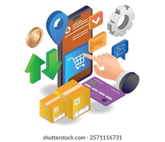 Shop for goods with e commerce store vector illustration