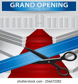 Shop grand opening - cutting blue ribbon. Vector , EPS 10.