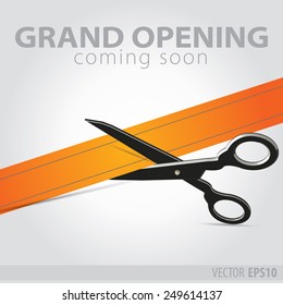 Shop grand opening - cutting orange ribbon