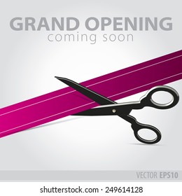 Shop grand opening - cutting purple ribbon