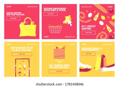 Shop Groceries Delivery Social Media Post Collection Template