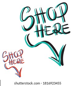 Shop Here Icon Buy Online Shopping Shop Logo 3d Effect Handwritten Font