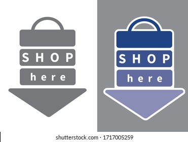 Shop here store online adv icon vector