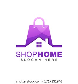 shop home gradient logo. business agency real estate logo. furniture shop logo design vector template