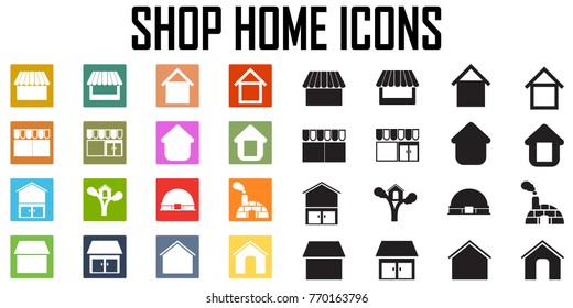 shop home icons set vector, symbol mono simple pictogram