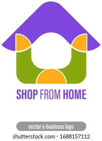 Shop from home logo. Home office or e business graphic. Trabajo en casa. Compras desde casa. Quarantine. Cuarentena