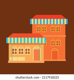 shop house, vector illustration, brown background