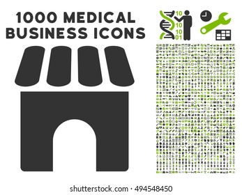 Shop icon with 1000 medical business eco green and gray vector pictograms. Collection style is flat bicolor symbols, white background.