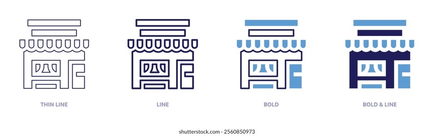 Shop icon in 4 different styles. Thin Line, Line, Bold, and Bold Line. Duotone style. Editable stroke.