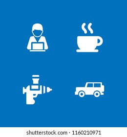 shop icon. 4 shop set with car, shopping support online and coffee vector icons for web and mobile app