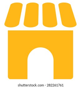 Shop icon from Basic Plain Icon Set. Style: flat vector image, yellow color, rounded angles, white background.