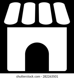 Shop icon from Basic Plain Icon Set. Style: flat vector image, white color, rounded angles, black background.