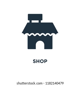 Shop icon. Black filled vector illustration. Shop symbol on white background. Can be used in web and mobile.
