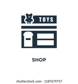 Shop icon. Black filled vector illustration. Shop symbol on white background. Can be used in web and mobile.