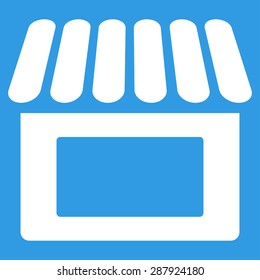 Shop icon from Business Bicolor Set. This flat vector symbol uses white color, rounded angles, and isolated on a blue background.