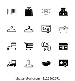 Shop icon. collection of 16 shop filled and outline icons such as hanger, shopping cart, hot dog, bill of house sell, building. editable shop icons for web and mobile.
