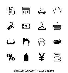 Shop icon. collection of 16 shop filled and outline icons such as man hairstyle, bra, clothes on hanger, hot dog, cargo tag, hanger. editable shop icons for web and mobile.