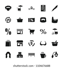 Shop icon. collection of 25 shop filled icons such as baby potty, perfume, coffee, man hairstyle, bra, hanger, pen, shop. editable shop icons for web and mobile.