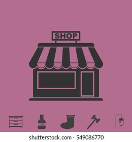 Shop icon flat. Simple vector grey pictogram and bonus symbol