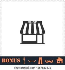 Shop icon flat. Simple vector symbol and bonus icon