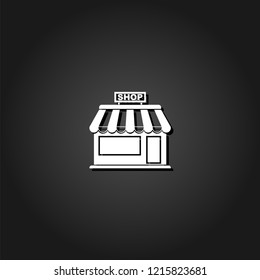 Shop icon flat. Simple White pictogram on black background with shadow. Vector illustration symbol