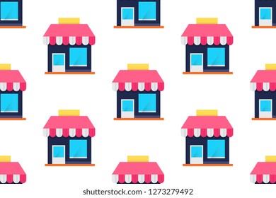 Shop icon in flat style isolated on white background.  Seamless pattern stock vector illustration