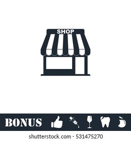 Shop icon flat. Vector illustration symbol and bonus pictogram