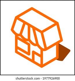 Shop icon in isometric flat design with orange color and shape of a shadow.