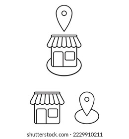 icono de tienda y punto gps de ubicación