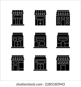 icono de la tienda, o logotipo, ilustración del vector de símbolos, señalización aislada - colección de iconos del vector, estilo blanco negro, alta calidad.