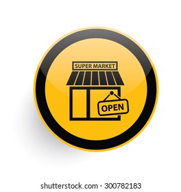 Shop icon on yellow button background,clean vector