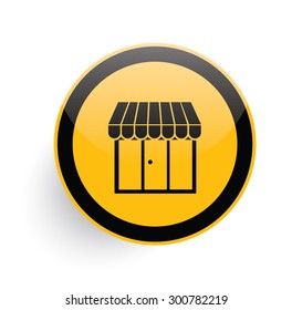 Shop icon on yellow button background,clean vector