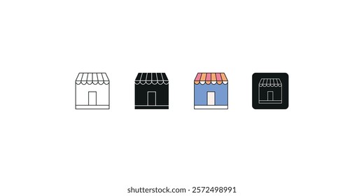 Shop Icon Outline Black and White Silhouette and Colorful Design