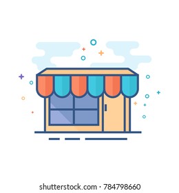 Shop icon in outlined flat color style. Vector illustration.