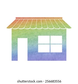 Shop icon over white background, vector illustration. Watercolor effect