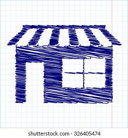 Shop icon over white background, vector illustration with pen effect 