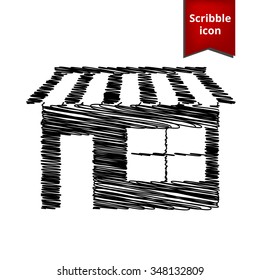 Shop icon over white background, vector illustration with pen effect. Scribble icon for you design.
