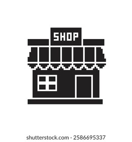 Shop icon pixel art, vector illustration on isolated background.