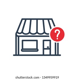 Shop icon with question mark. Shop icon and help, how to, info, query symbol