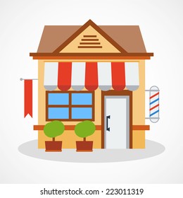 Shop icon with red and white striped awning. Vector illustration.