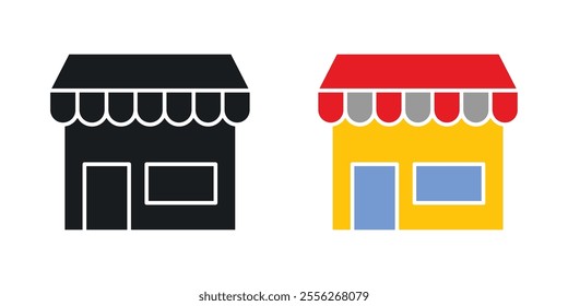 Shop icon set in black and colored versions.