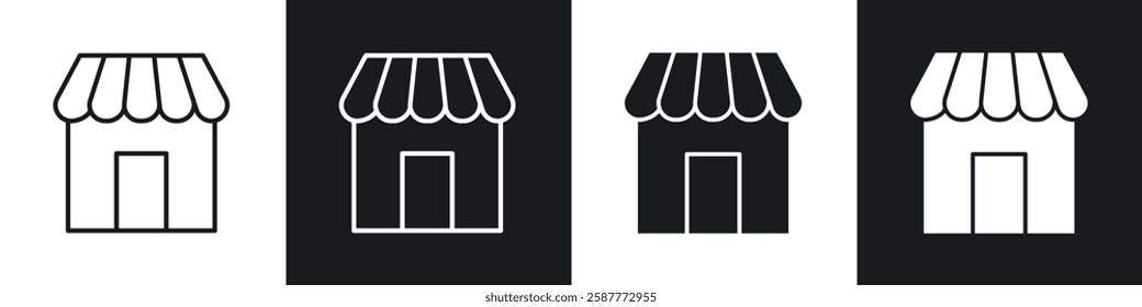 Shop icon set black and white colors. Graphic Vector icons pack