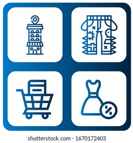 conjunto de iconos de tienda. Colección de tiendas, jeans, carro de compras, iconos de vestimenta