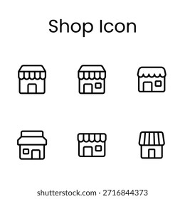 Conjunto de íconos de tiendas con tiendas minoristas, símbolos de compras, Elementos de escaparates y gráficos comerciales ideales para App de comercio electrónico, Sitios web y marcas comerciales.