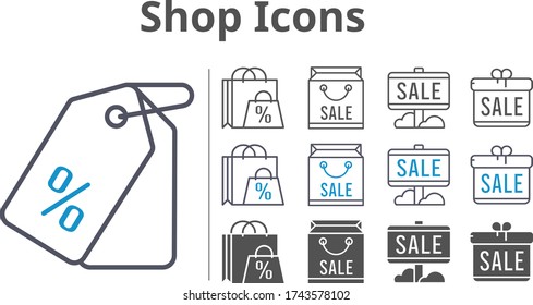 shop icon set included gift, shopping bag, sale, price tag icons