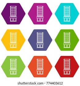Shop icon set many color hexahedron isolated on white vector illustration
